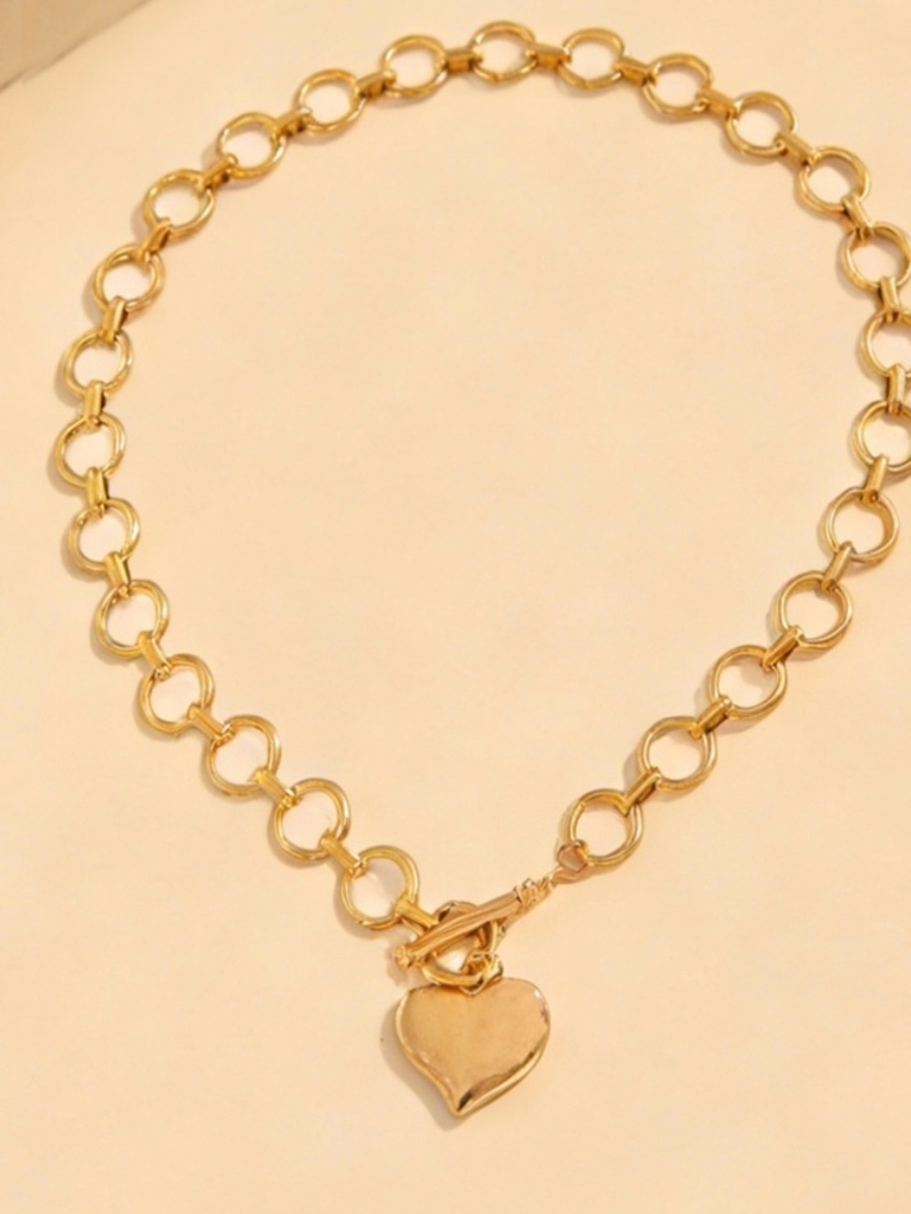 Hammered Heart Gold Plated Chain 17.7” Necklace - Picture 5 of 7